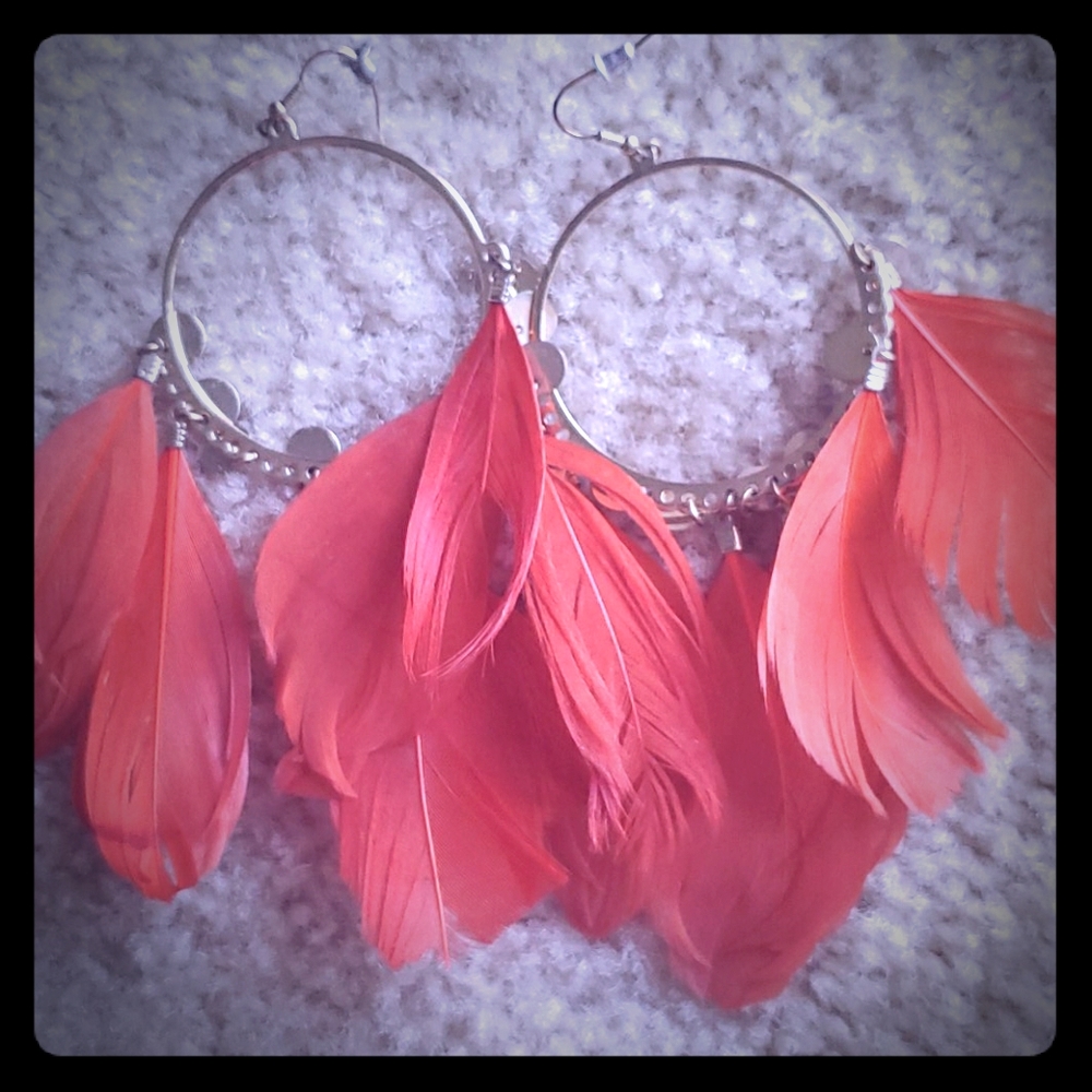 Orange 🍊 feather dream-catcher earrings
